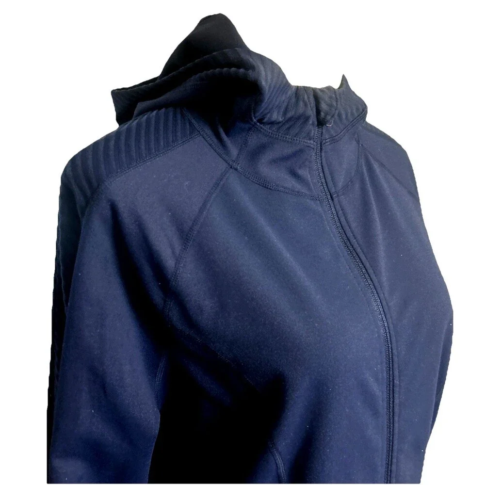 Zella Women's Sz L Full Zip Hoodie Tie Back Navy Blue Long Sleeves Athleisure